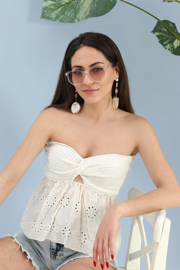 Crop Garnili Triko - Ekru