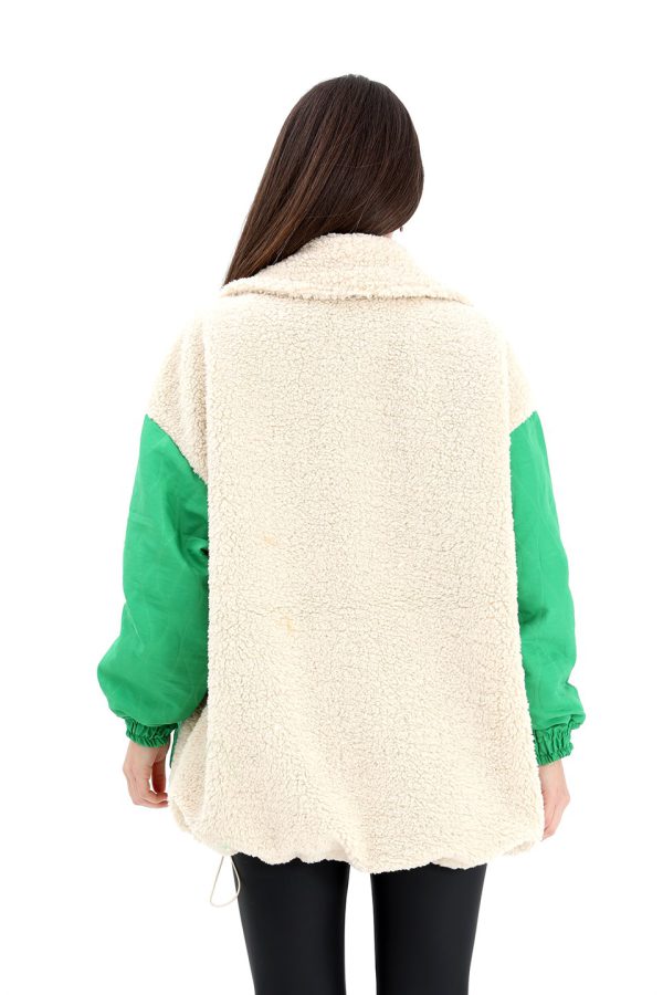 Kapitoneli Nakışlı Peluş Mont - Yeşil - Görsel 5