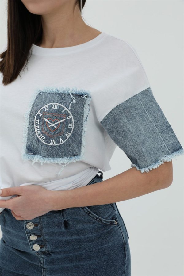 Kot Cepli T-shirt - Beyaz - Görsel 6