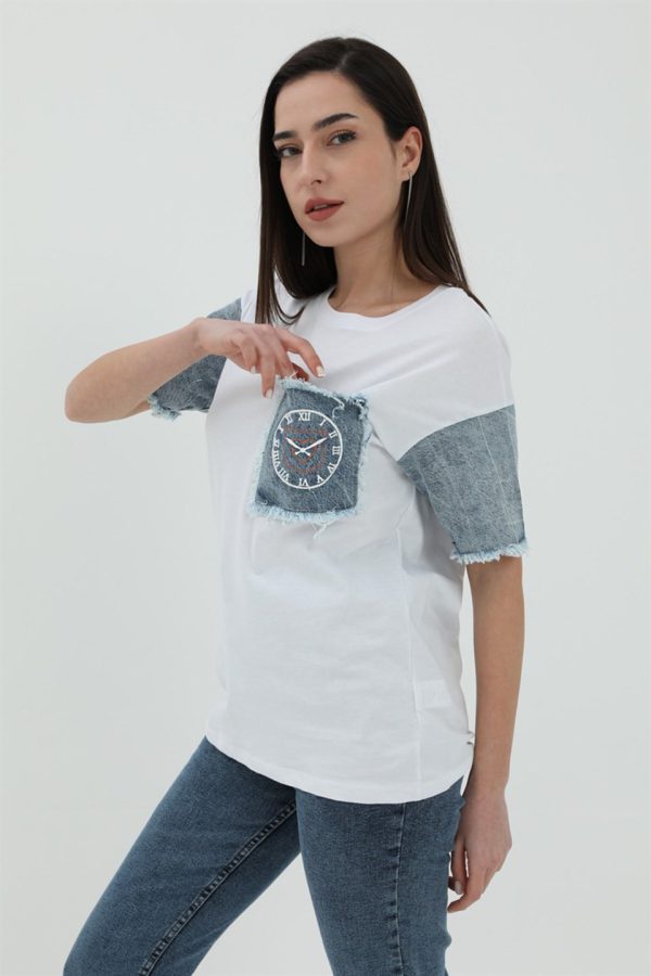 Kot Cepli T-shirt - Beyaz - Görsel 4