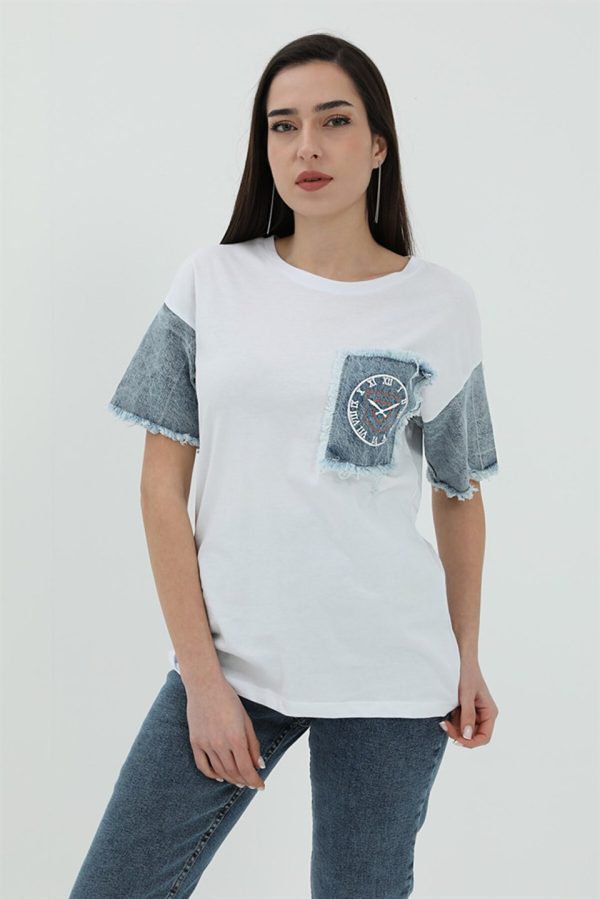 Kot Cepli T-shirt - Beyaz - Görsel 5