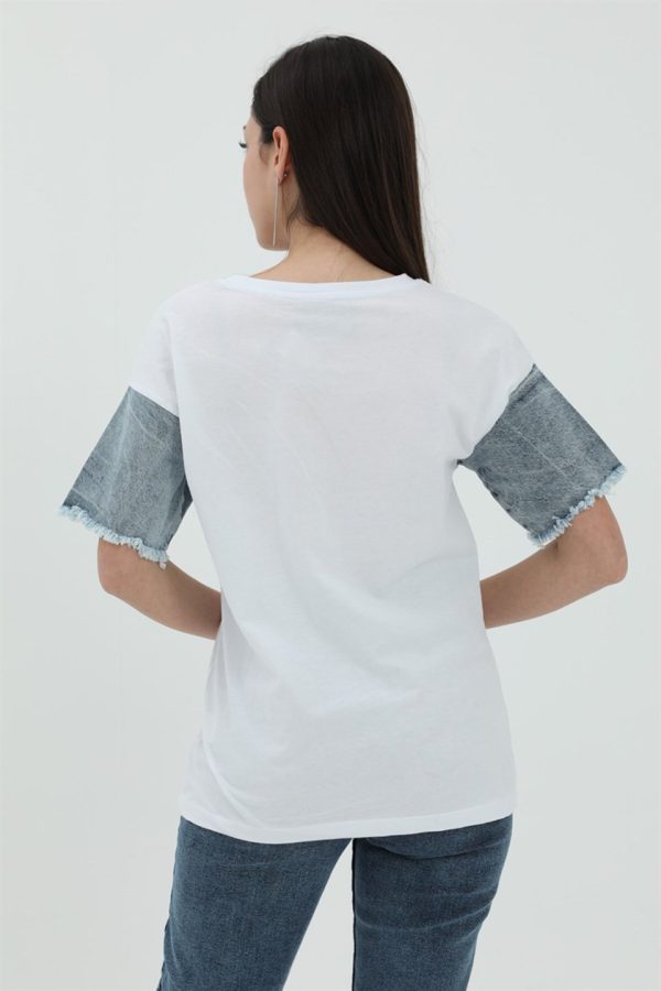 Kot Cepli T-shirt - Beyaz - Görsel 3