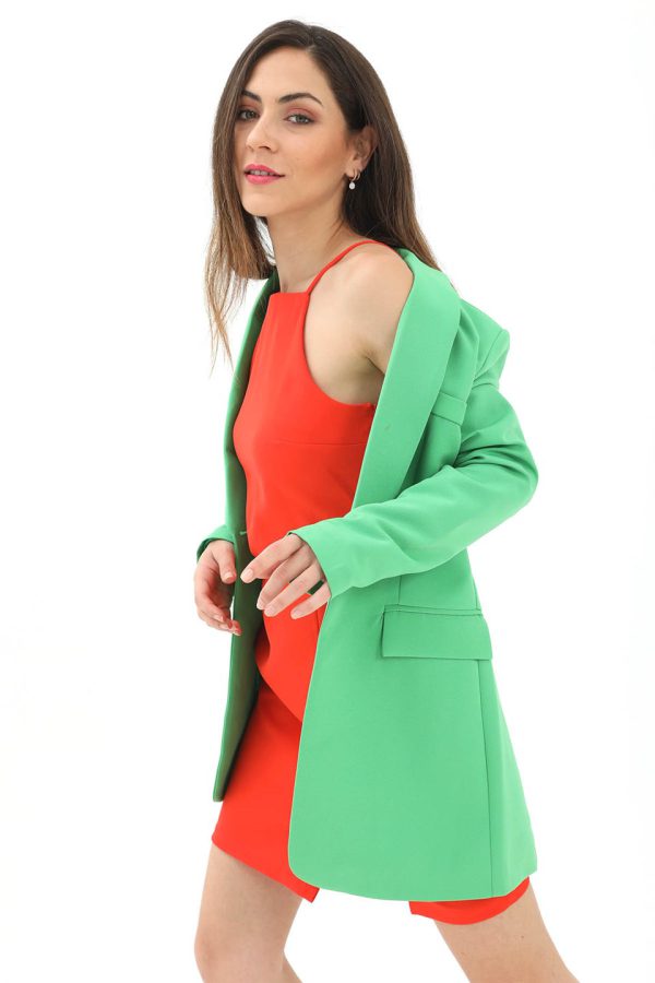Kruvaze Yaka Tek Düğme Vatkalı Blazer Ceket - Yeşil - Görsel 4