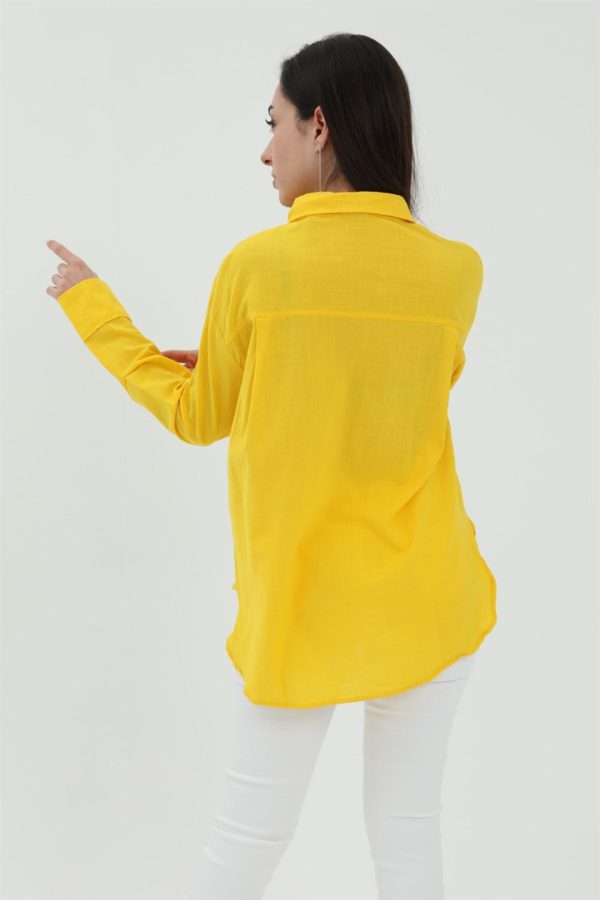 Uzun Kol Oversize Basic Gömlek - Sarı - Görsel 6