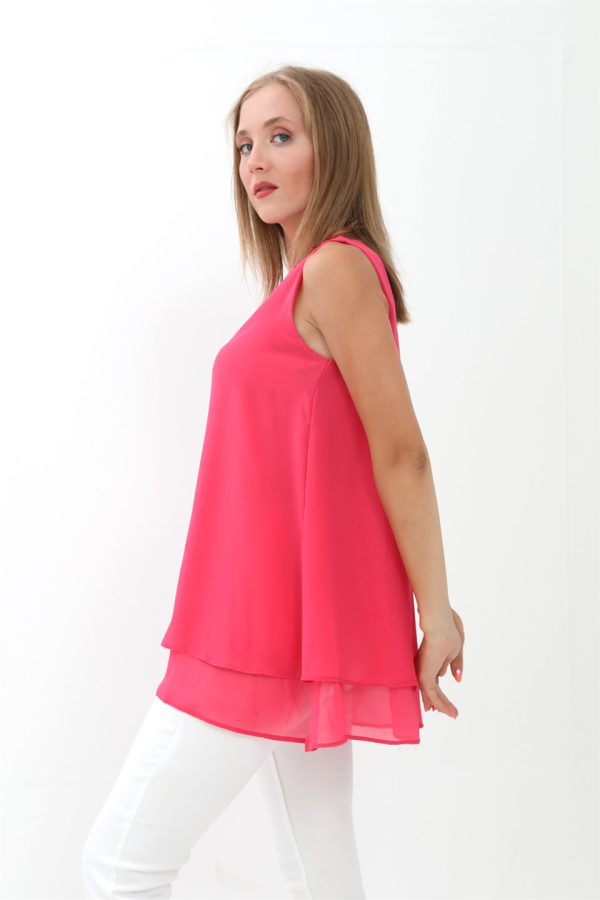 Uzun Şifon Kolsuz Bluz - Pembe - Görsel 4