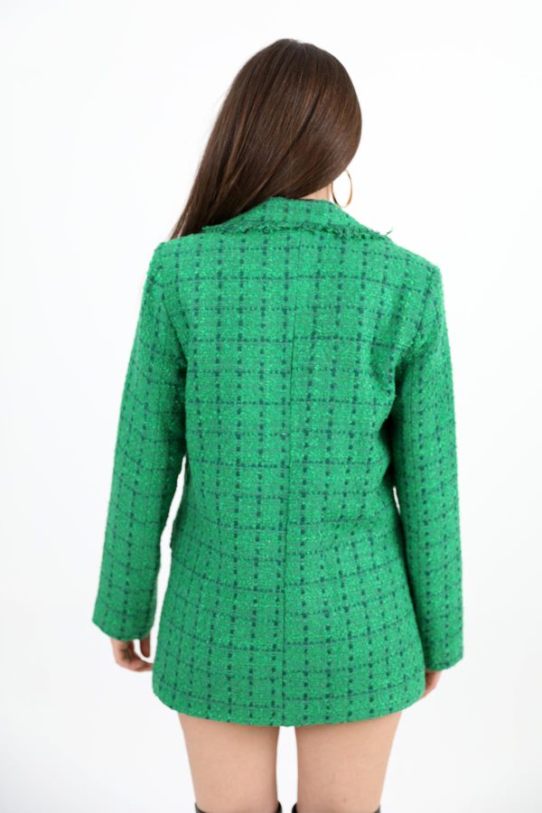 Yakası Püsküllü Düğmeli Tüvit Blazer Ceket - Yeşil - Görsel 5