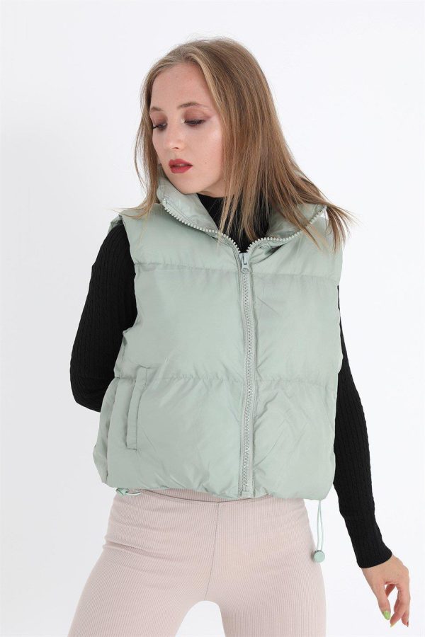 Yelek Önü Fermuarlı Paraşüt Kumaş - Mint Yeşili - Görsel 5