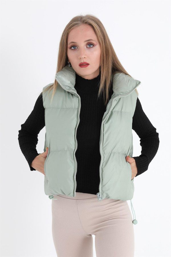 Yelek Önü Fermuarlı Paraşüt Kumaş - Mint Yeşili - Görsel 4