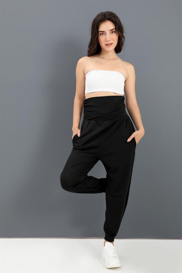 Yüksek Bel Cepli Jogger Pantolon - Siyah - Görsel 2