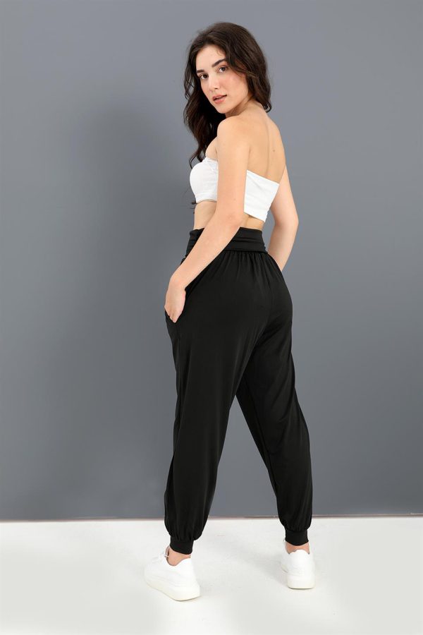 Yüksek Bel Cepli Jogger Pantolon - Siyah - Görsel 3