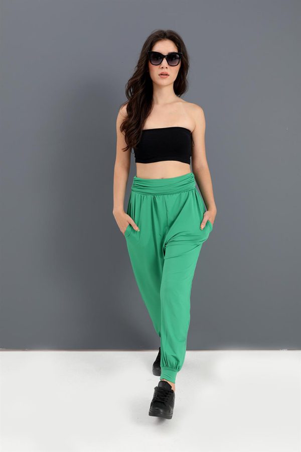 Yüksek Bel Cepli Jogger Pantolon - Yeşil - Görsel 2