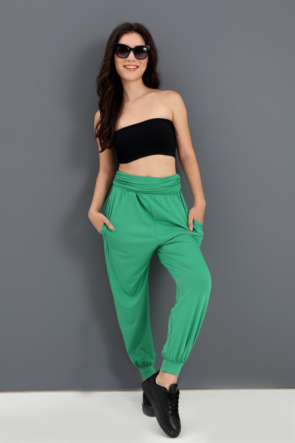 Yüksek Bel Cepli Jogger Pantolon - Yeşil - Görsel 3