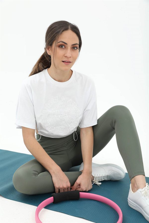 Yüksek Bel Slim Fit Cep Detaylı Tayt - Haki - Görsel 2
