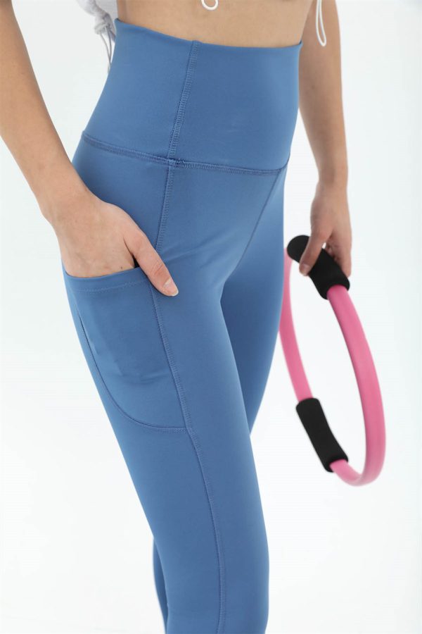 Yüksek Bel Slim Fit Cep Detaylı Tayt - İndigo - Görsel 6