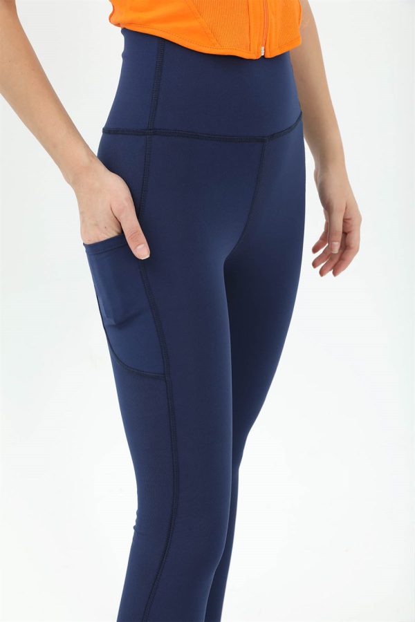 Yüksek Bel Slim Fit Cep Detaylı Tayt - Lacivert - Görsel 6