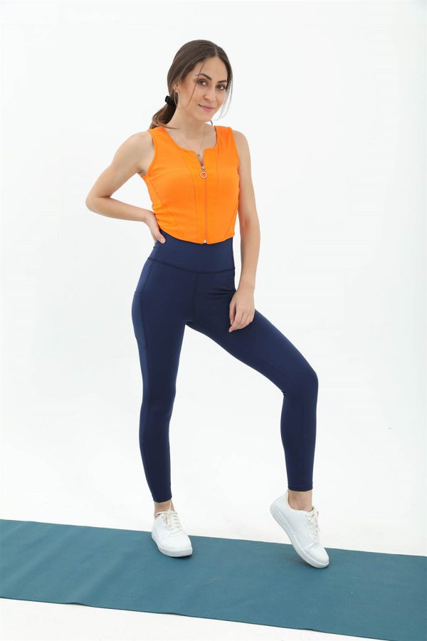 Yüksek Bel Slim Fit Cep Detaylı Tayt - Lacivert - Görsel 4