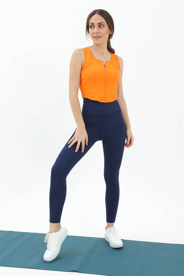 Yüksek Bel Slim Fit Cep Detaylı Tayt - Lacivert - Görsel 3