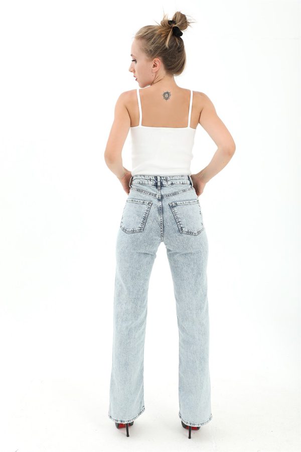 Yüksek Bel Yandan Yırtmaçlı Denim Pantolon - Buzmavisi - Görsel 6
