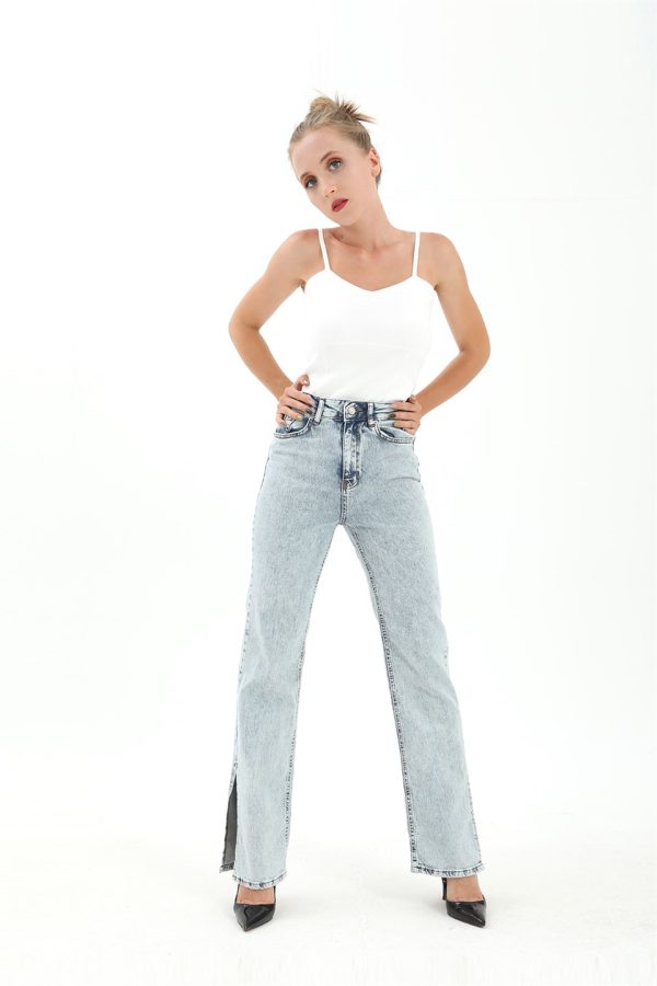 Yüksek Bel Yandan Yırtmaçlı Denim Pantolon - Buzmavisi