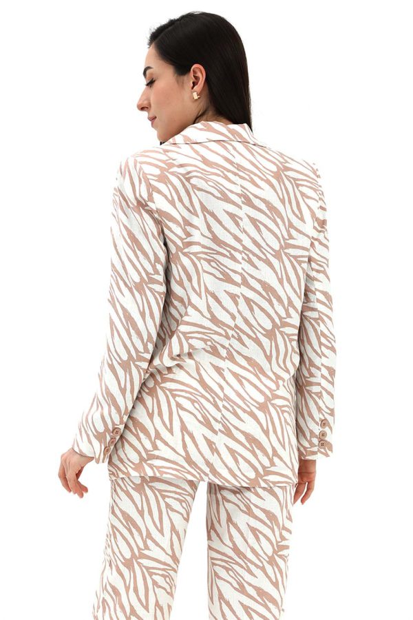 Zebra Desen Oversize Keten Ceket - Bej - Görsel 5