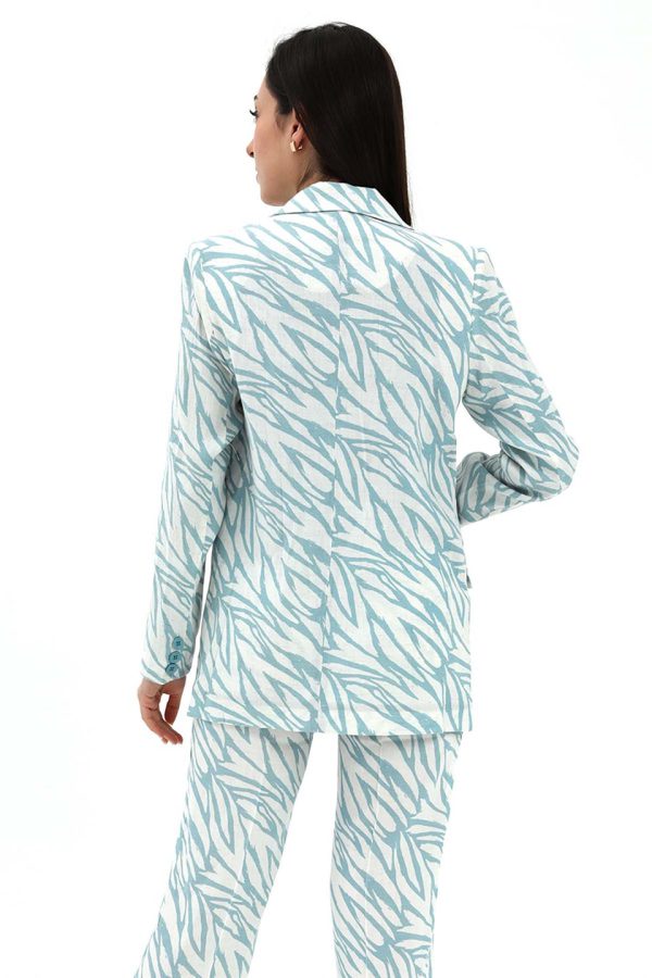 Zebra Desen Oversize Keten Ceket - Mavi - Görsel 4
