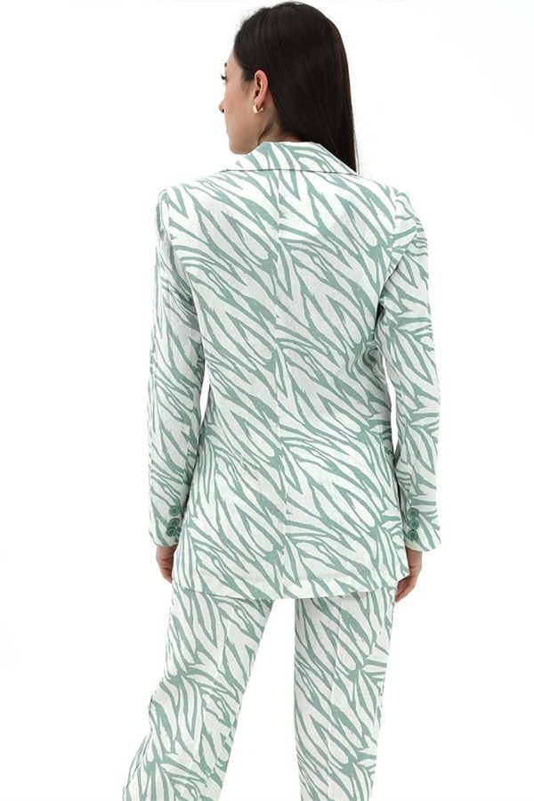 Zebra Desen Oversize Keten Ceket - Mint Yeşili - Görsel 4