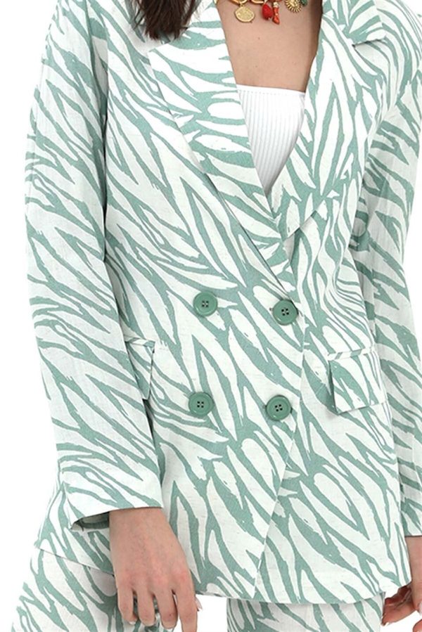 Zebra Desen Oversize Keten Ceket - Mint Yeşili - Görsel 5