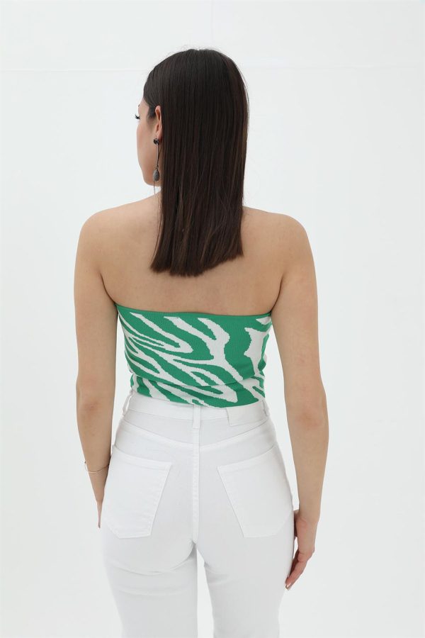Zebra Desen Triko Crop - Yeşil - Görsel 3