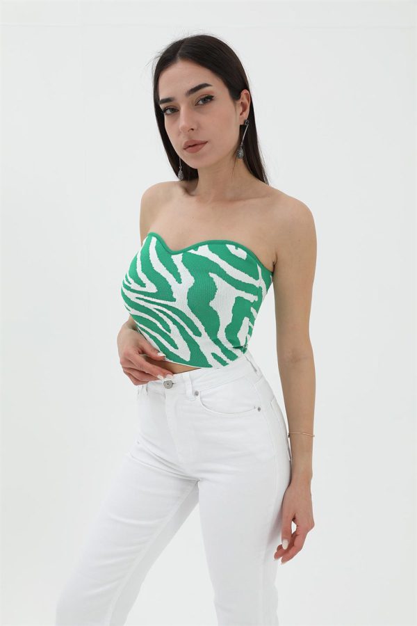 Zebra Desen Triko Crop - Yeşil - Görsel 2