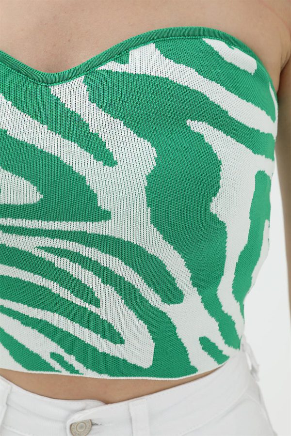 Zebra Desen Triko Crop - Yeşil - Görsel 4