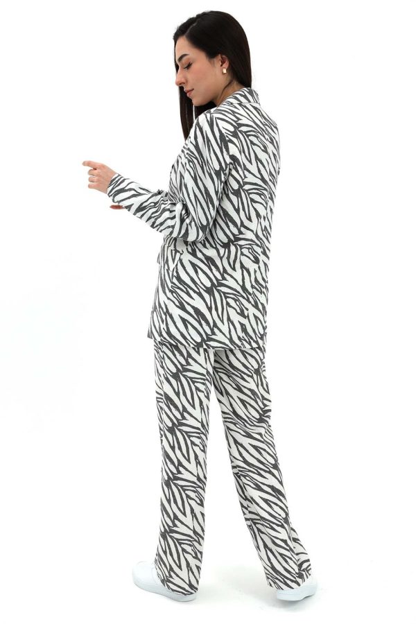 Zebra Desen Yüksek Bel Keten Pantolon - Siyah - Görsel 5