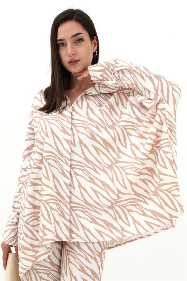 Zebra Desenli Alt Üst İkili Takım - Bej - Görsel 2