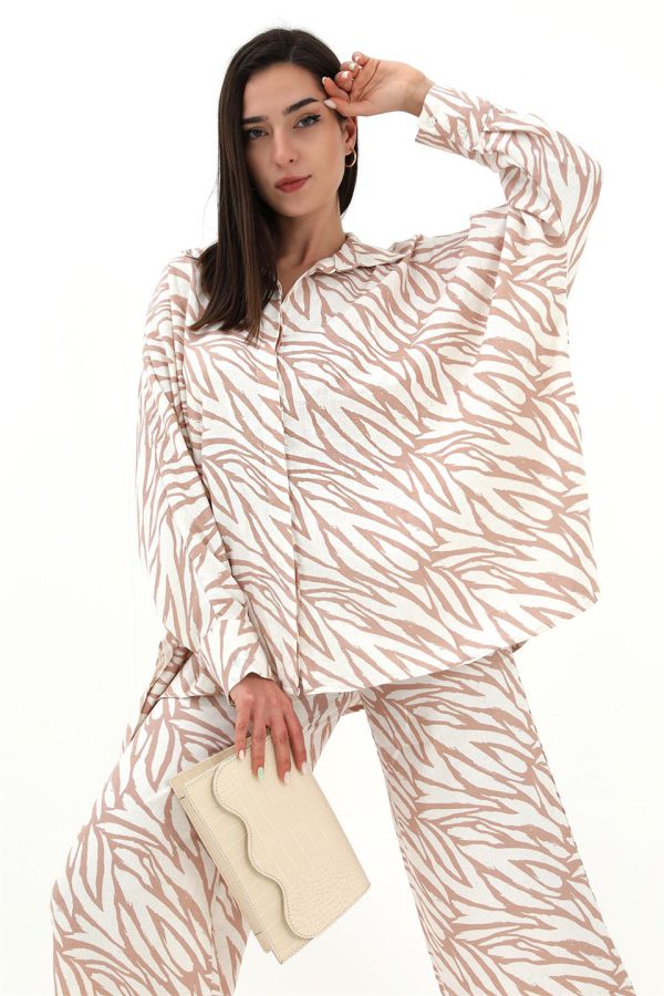 Zebra Desenli Alt Üst İkili Takım - Bej - Görsel 4
