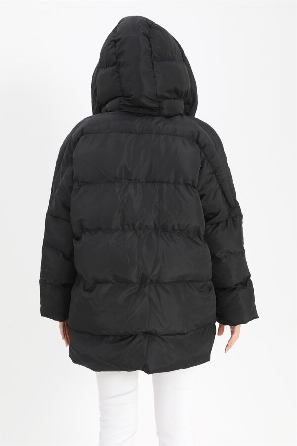 Kapüşonlu Kısa Oversize Şişme Mont - Siyah - Görsel 6