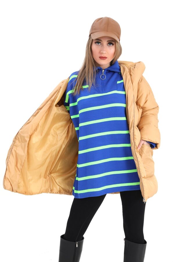 Kapüşonlu Kısa Oversize Şişme Mont - Vizon - Görsel 5