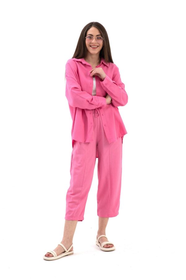 Krinkıl Kumaş Keten İkili Takım - Pembe - Görsel 2