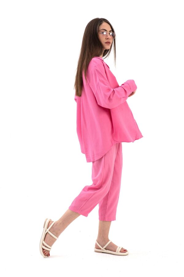 Krinkıl Kumaş Keten İkili Takım - Pembe - Görsel 3