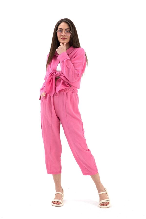 Krinkıl Kumaş Keten İkili Takım - Pembe - Görsel 4