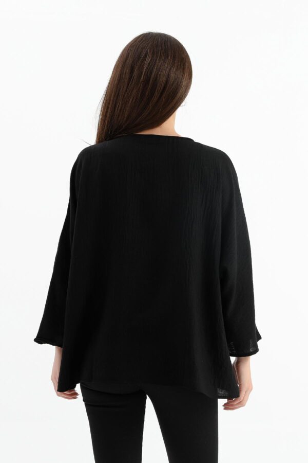 Keten Pul Payet Süzene Nakışlı Kimono - Siyah - Görsel 6